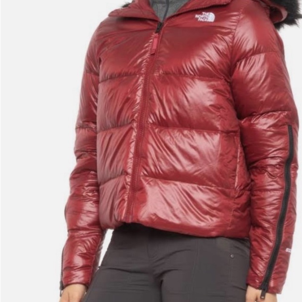 The North Face Glades Short Down Hoodie Jacket Red Pomegranate#SJ482 XS